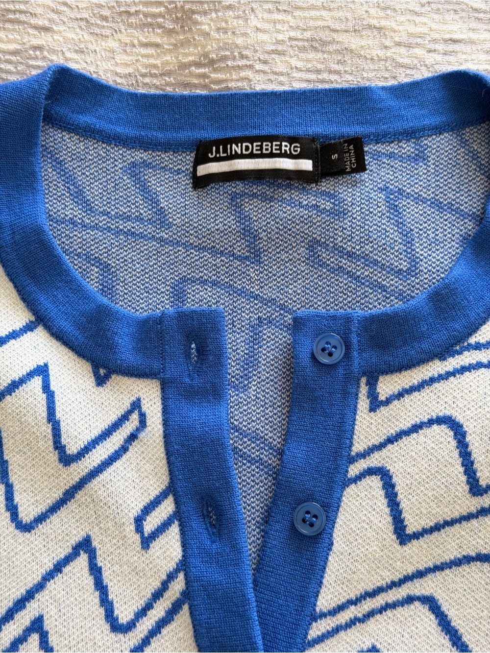 J.Lindeberg White Cardigan Jacket with Blue Geometric Trim, Size S - Picture 7 of 11